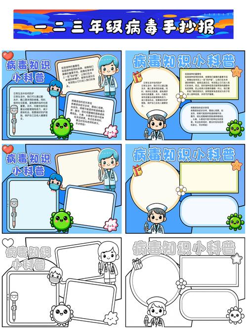 病毒宣传海报、手抄报模板及画法,含新冠、诺如病毒等