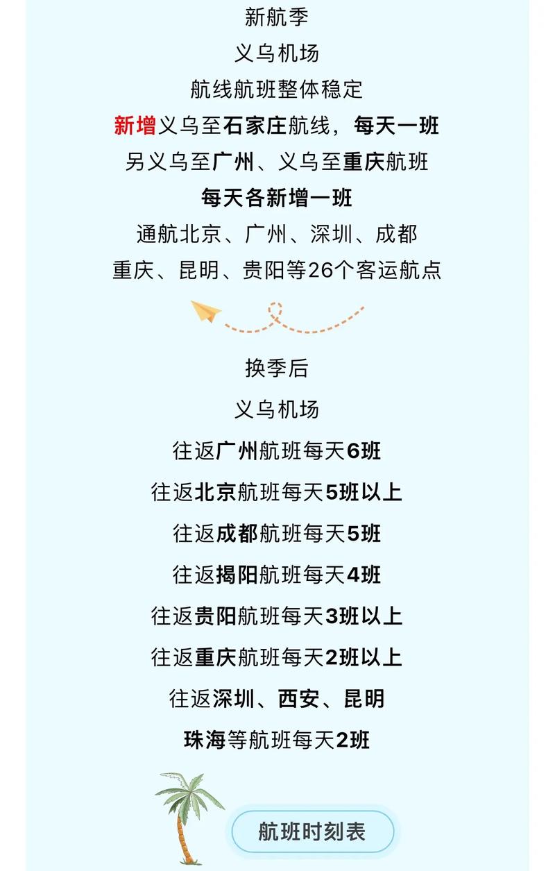 义乌机场航班信息大全,含国内外及特价航班详情